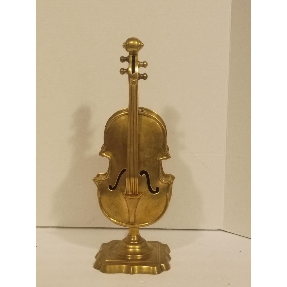 Vintage Brass Violin Cello Sculpture 15 Inch Musical Instrument Figurine Decor
